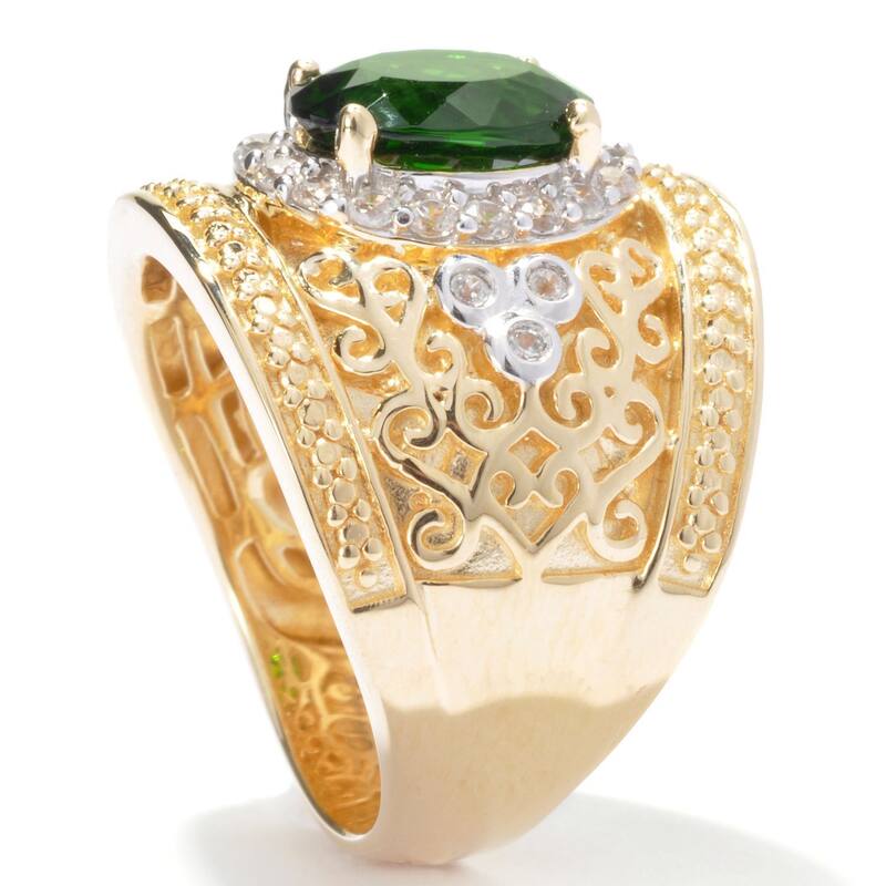 Yellow Vermeil Over Sterling Silver Chrome Diopside/ White Zircon Wide Band Ring