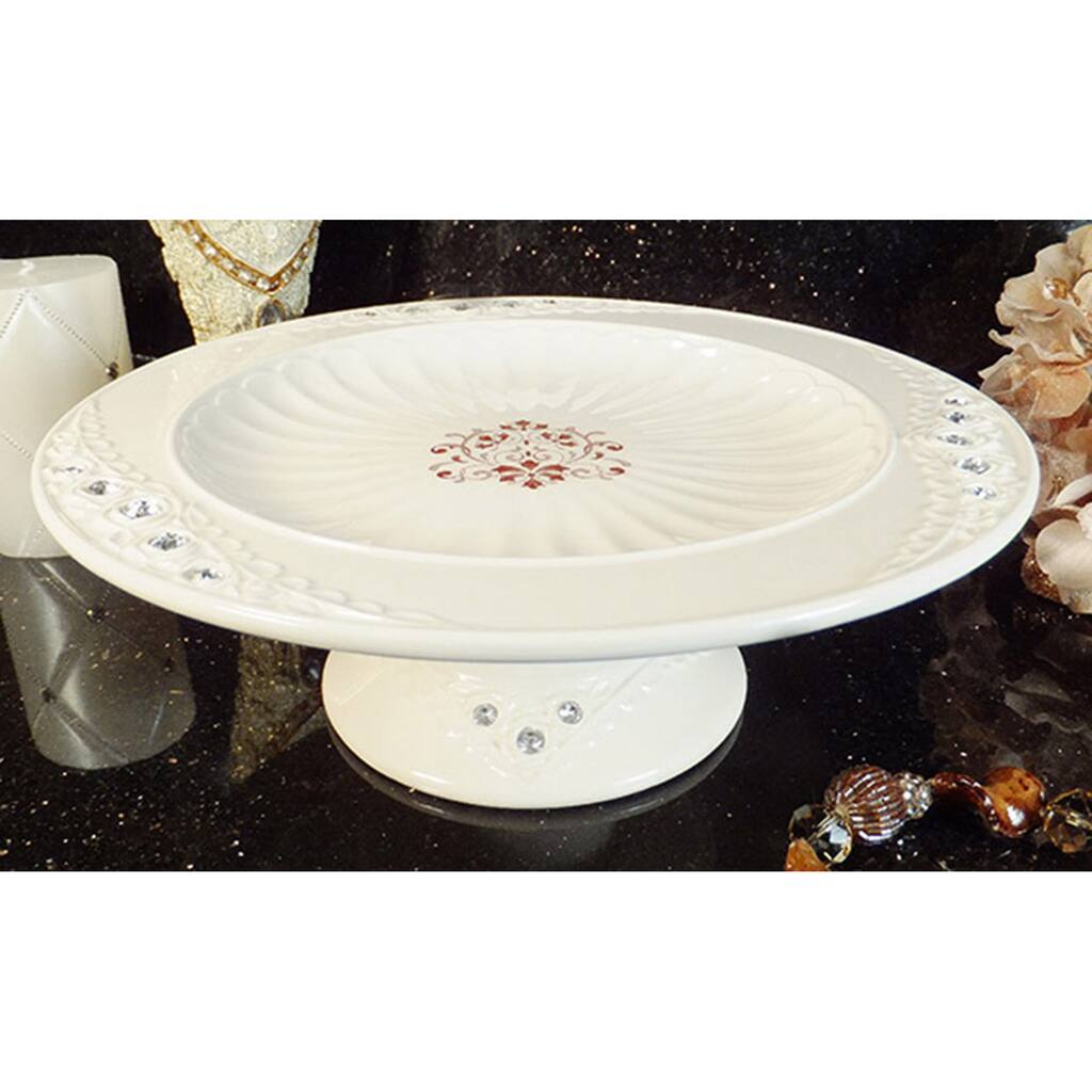 D'Lusso Designs Diamante Collection Deluxe Ivory Cake Plate