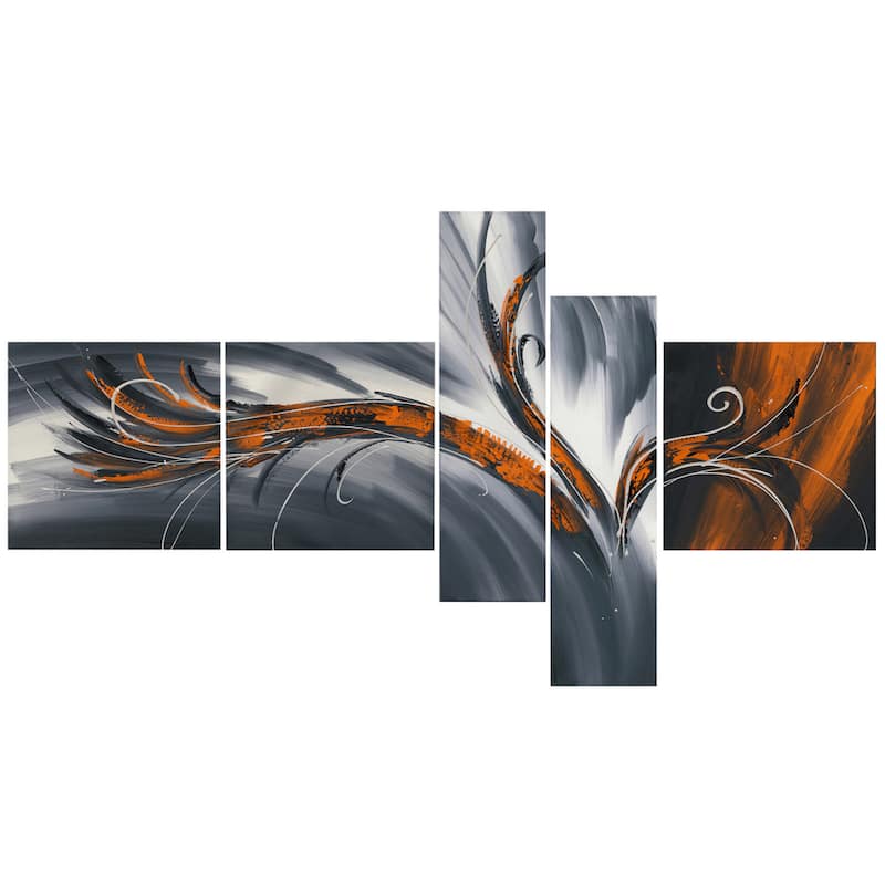 Abstract Thought" 5-piece Gallery-wrapped Canvas Print Art - Orange