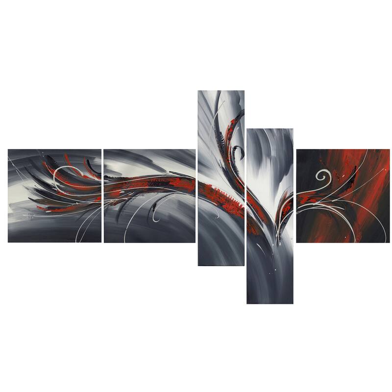 Abstract Thought" 5-piece Gallery-wrapped Canvas Print Art - Red