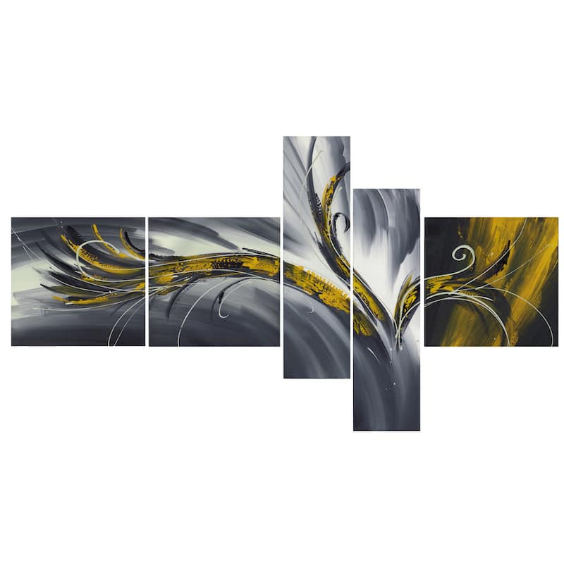 Abstract Thought" 5-piece Gallery-wrapped Canvas Print Art - Yellow