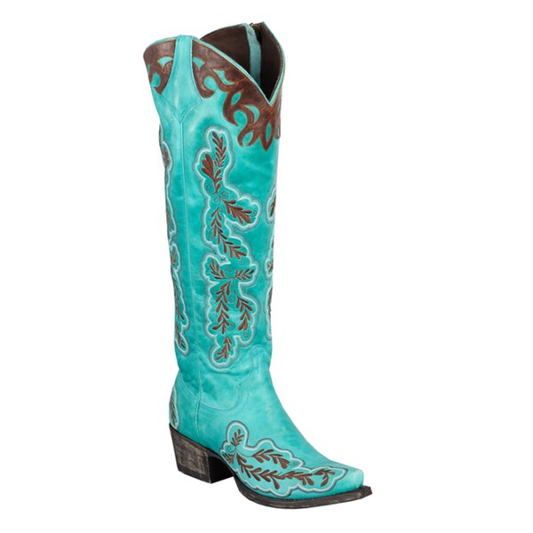 Lane Boots Women's 'Amber' Turquoise Leather Cowboy Boots - Free ...