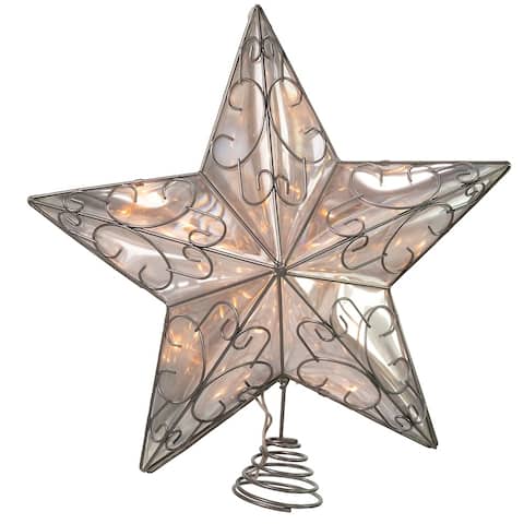 Kurt Adler 10-Light Snowfall 5-Point Silver Wire Star Treetop