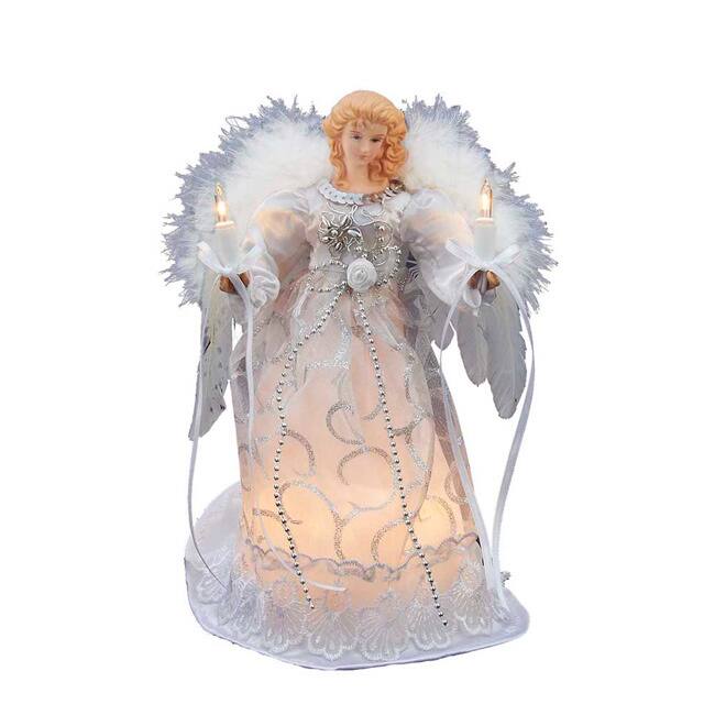 Kurt Adler UL 10-Light 9-Inch White/Silver Angel Treetop