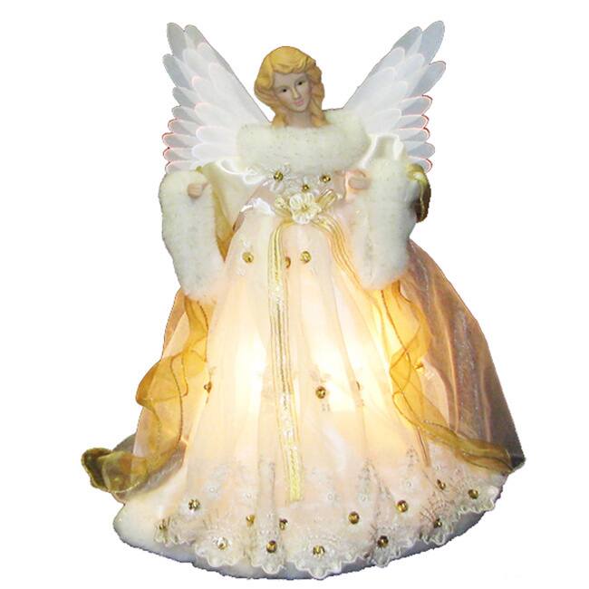 Kurt Adler 14-Inch Ivory and Gold Fiber Optic Animated Angel Treetop