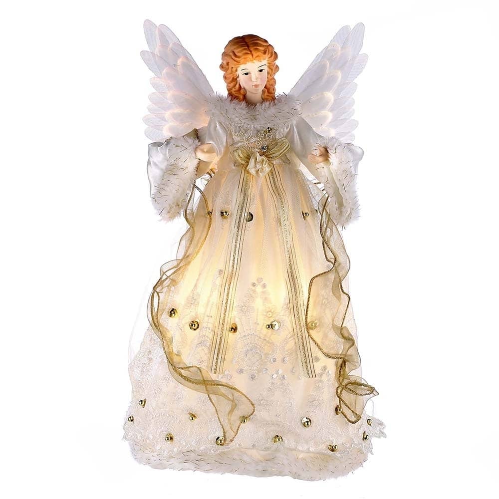 Kurt Adler 14-Inch Ivory and Gold Fiber Optic Animated Angel Treetop