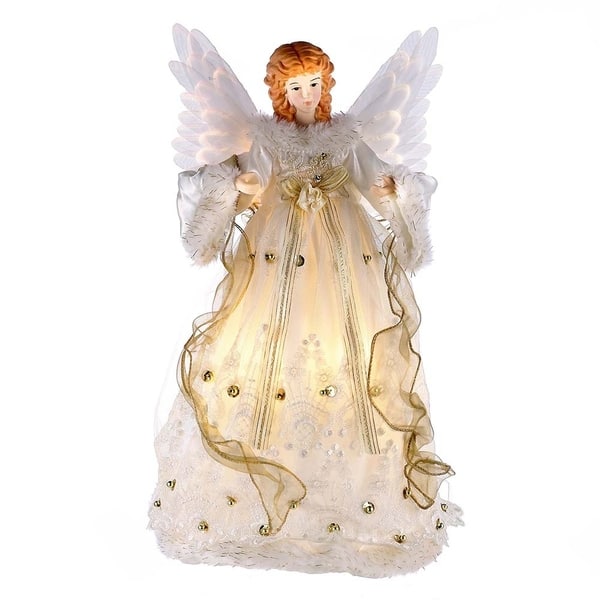 Kurt Adler 14-Inch Ivory and Gold Fiber Optic Animated Angel Treetop ...