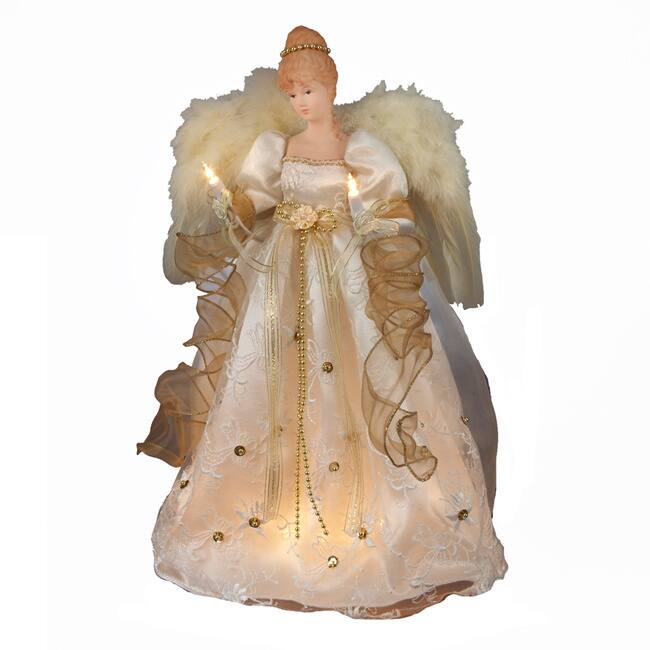 Kurt Adler 16-Inch UL 10-Light Ivory and Gold Angel Treetop