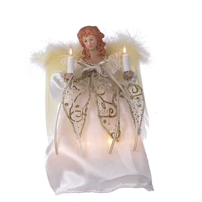 Kurt Adler 10-Light 9-Inch Ivory and Gold Angel Treetop