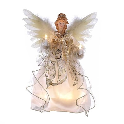 Kurt Adler 12-Inch 10-Light Ivory and Gold Angel Treetop
