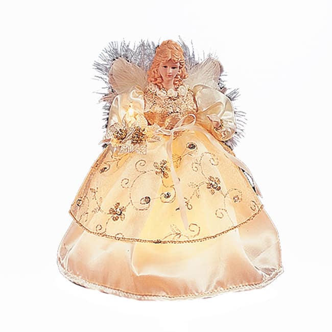Kurt Adler 10-Light 9-Inch Ivory and Gold Angel Treetop