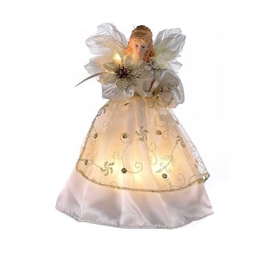 Kurt Adler 10-Light 9-Inch Ivory and Gold Angel Treetop