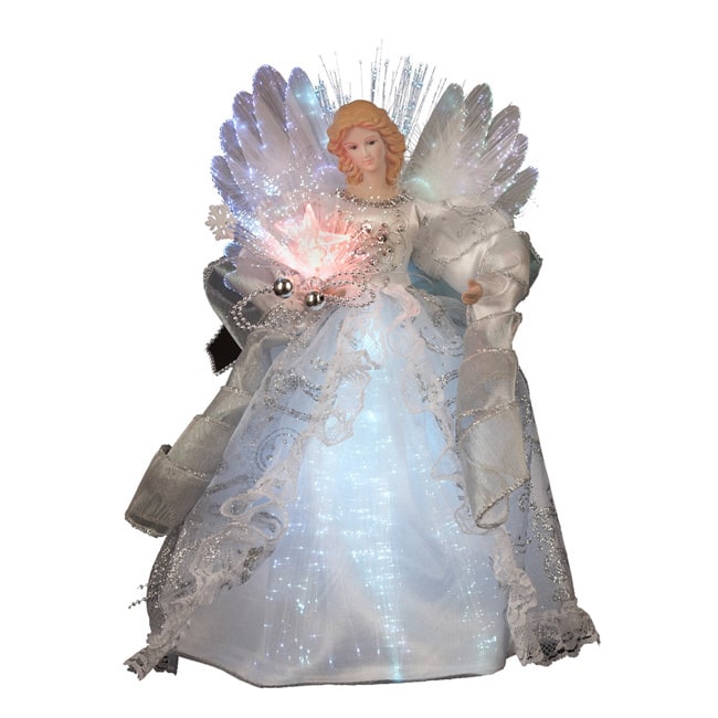 Kurt Adler 12-Inch CUL White/Silver Fiber Optic LED Angel Treetop