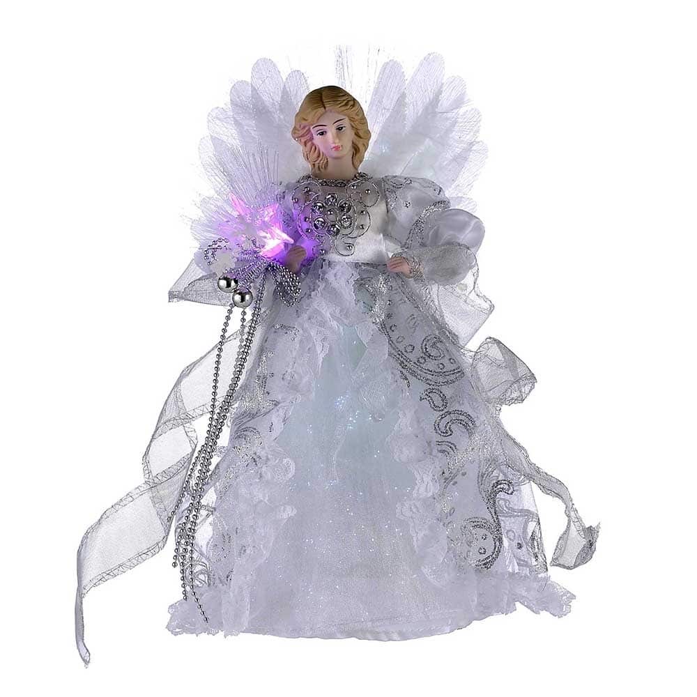 Kurt Adler 12-Inch CUL White/Silver Fiber Optic LED Angel Treetop