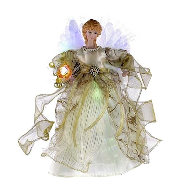 Kurt Adler 12-Inch CUL Ivory and Gold Fiber Optic LED Angel Treetop