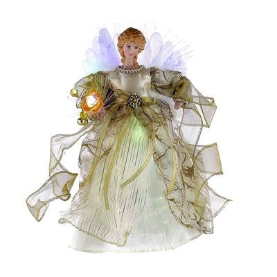 Kurt Adler 12-Inch CUL Ivory and Gold Fiber Optic LED Angel Treetop