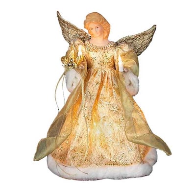 Kurt Adler UL 10-Light 12-Inch Gold Dress Angel Treetop
