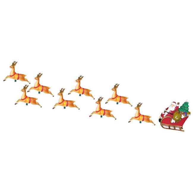 Kurt Adler UL 10-Light Santa Sleigh and Eight Reindeer Light Set