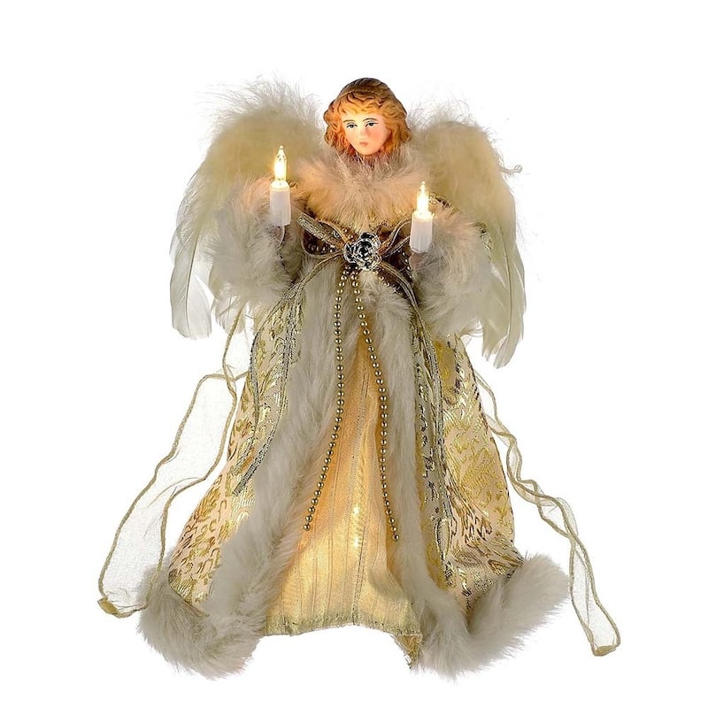 Kurt Adler UL 10-Light 10-Inch Ivory and Gold Angel Treetop