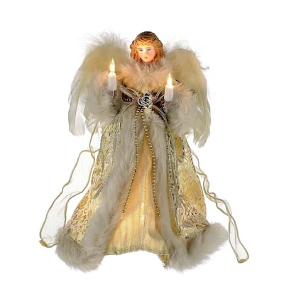 Kurt Adler UL 10-Light 10-Inch Ivory and Gold Angel Treetop