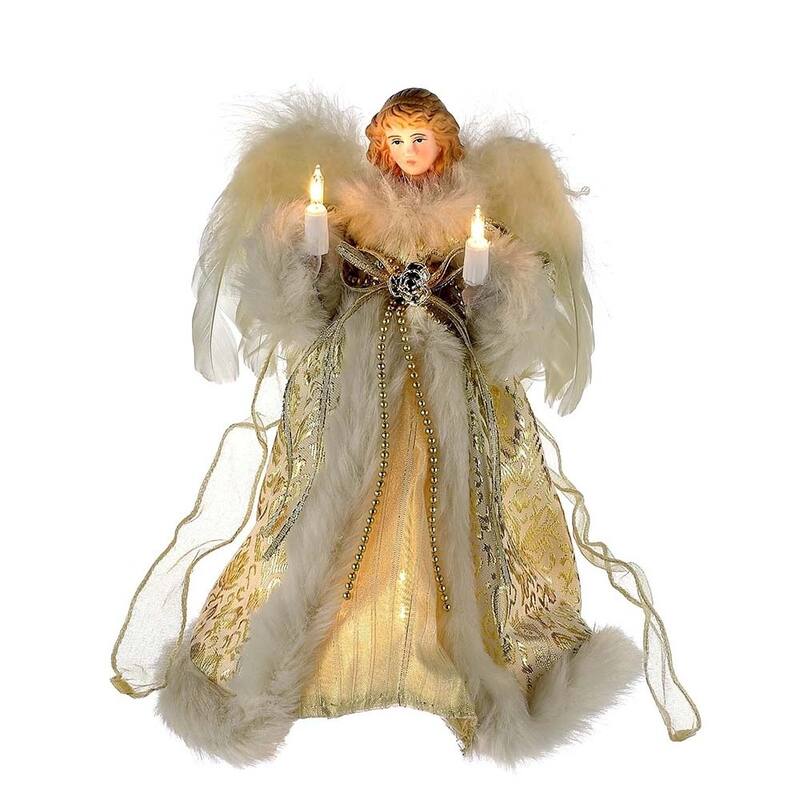 Kurt Adler UL 10-Light 10-Inch Ivory and Gold Angel Treetop