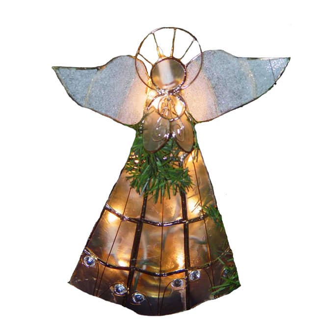 Kurt Adler 10-Light Capiz Angel Treetop with Trumpet