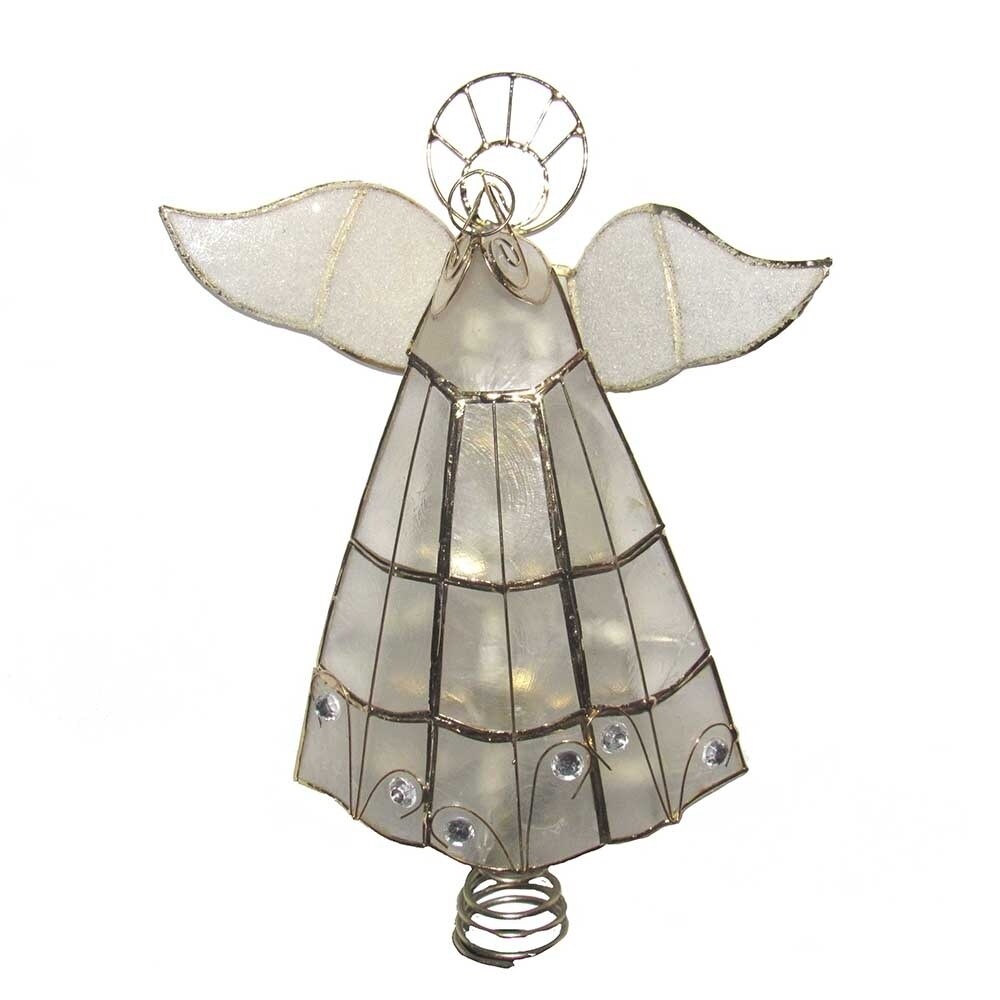 Kurt Adler 10-Light Capiz Angel Treetop with Trumpet
