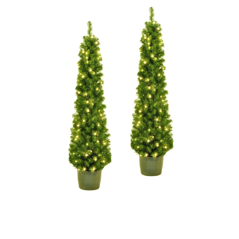 Kurt Adler 5-Foot Pre-Lit Potted Tree Set (Set of 2 Trees)