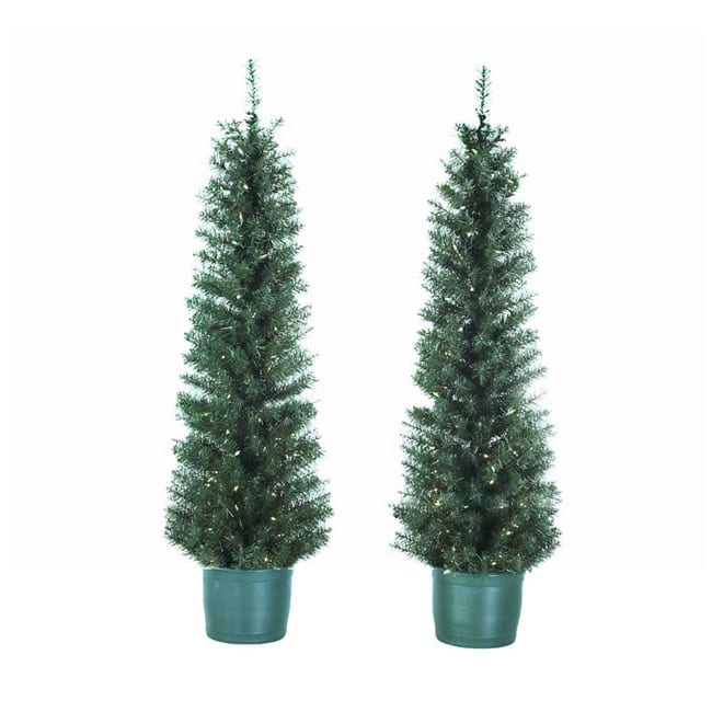 Kurt Adler 5-Foot Pre-Lit Potted Tree Set (Set of 2 Trees)