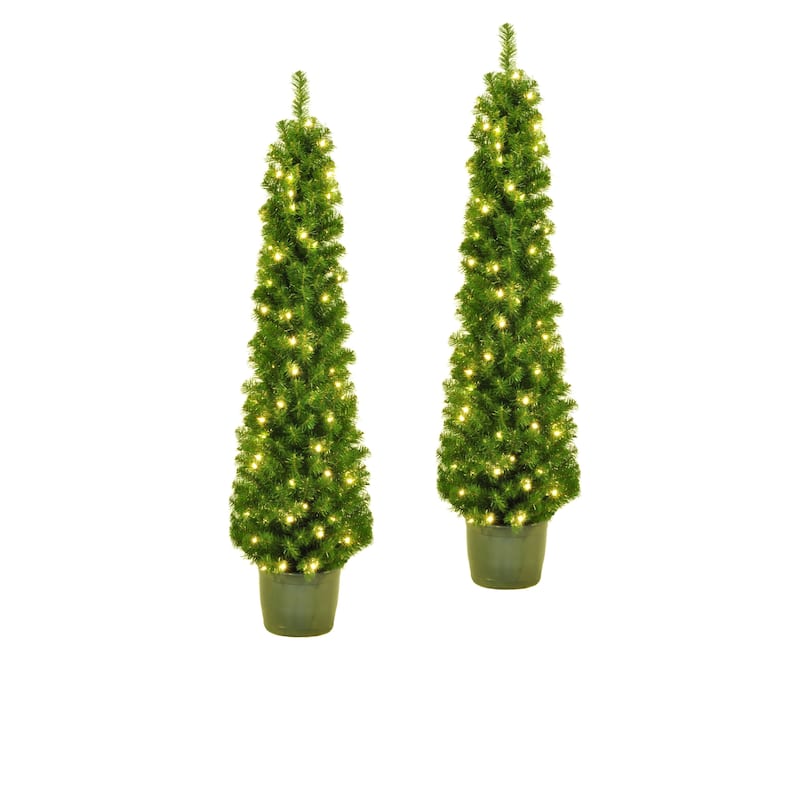 Kurt Adler 5-Foot Pre-Lit Potted Tree Set (Set of 2 Trees)