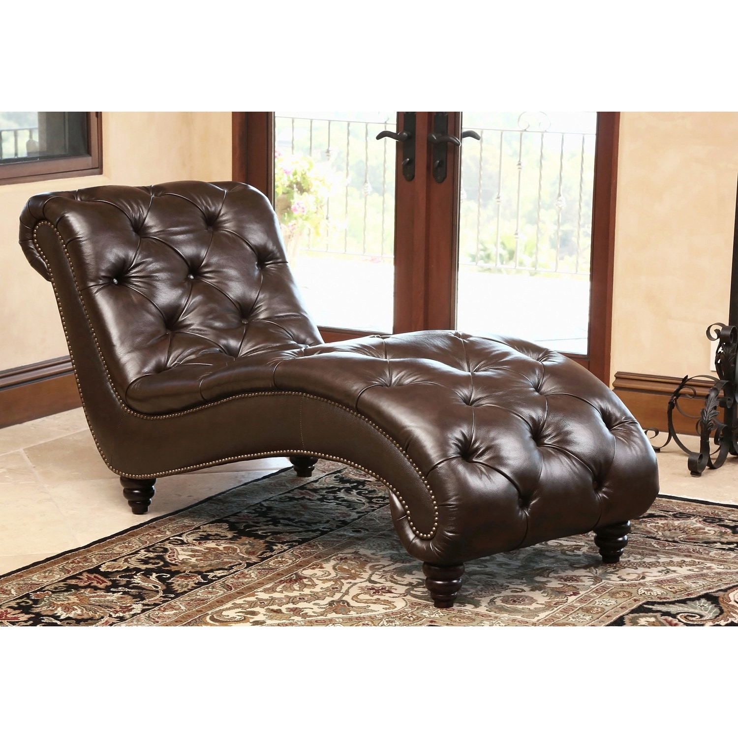 dark brown leather chaise lounge