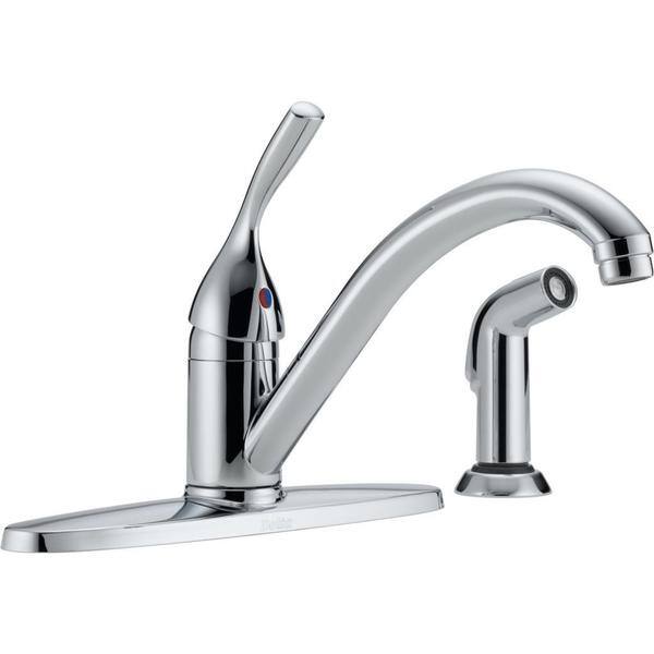 slide 1 of 1, Delta Core 100/300/400 Series Single Handle Kitchen Faucet with Spray 400-DST Chrome
