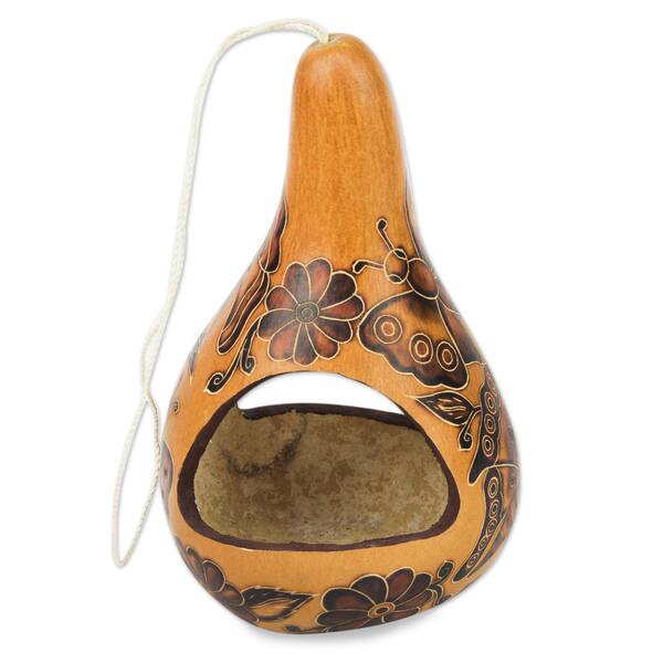 Shop Handcrafted Mate Gourd Butterfly Haven Bird Feeder Peru
