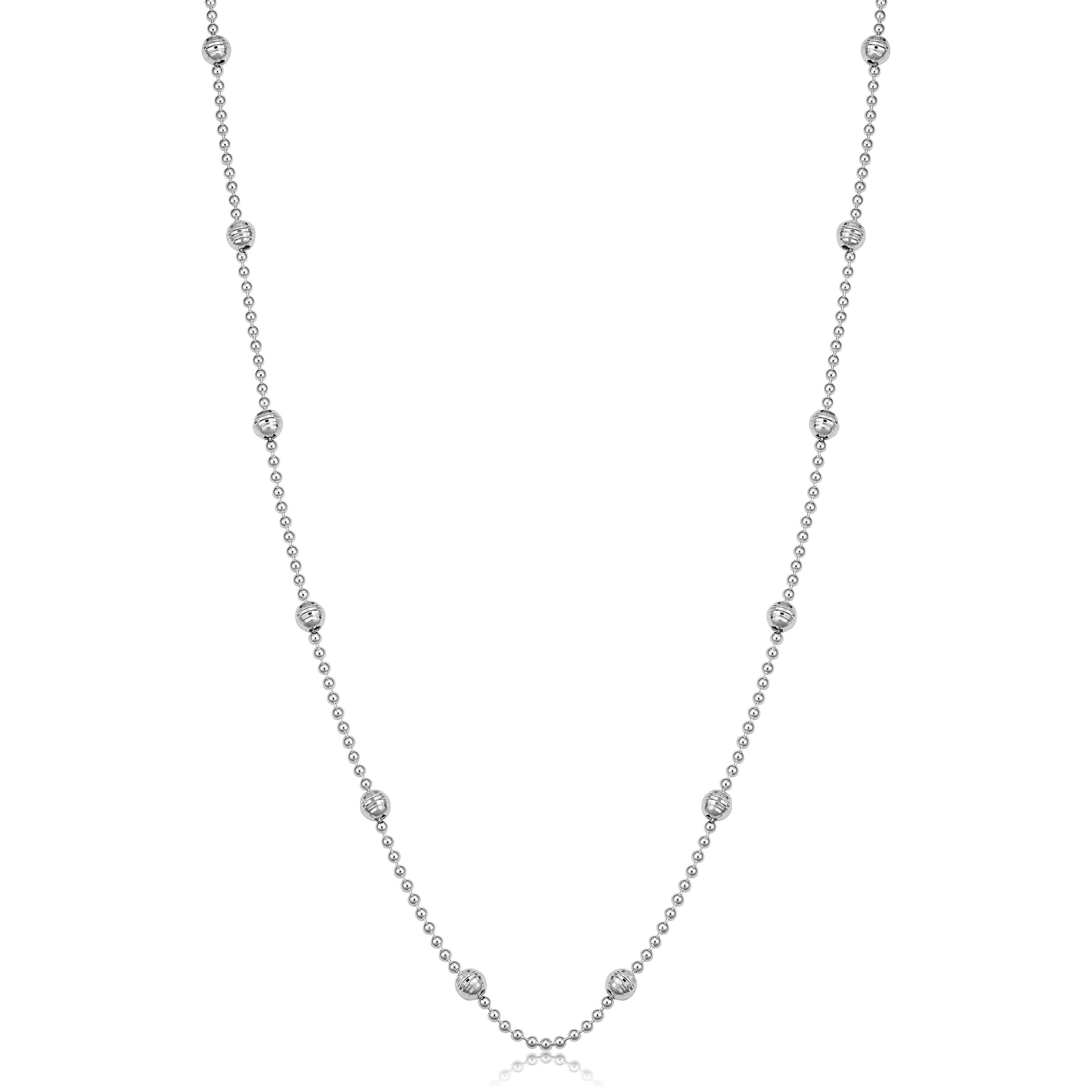 Au Naturale Sterling Silver Bead and Diamond-cut Ball Sation Necklace (20 - 36 inches)