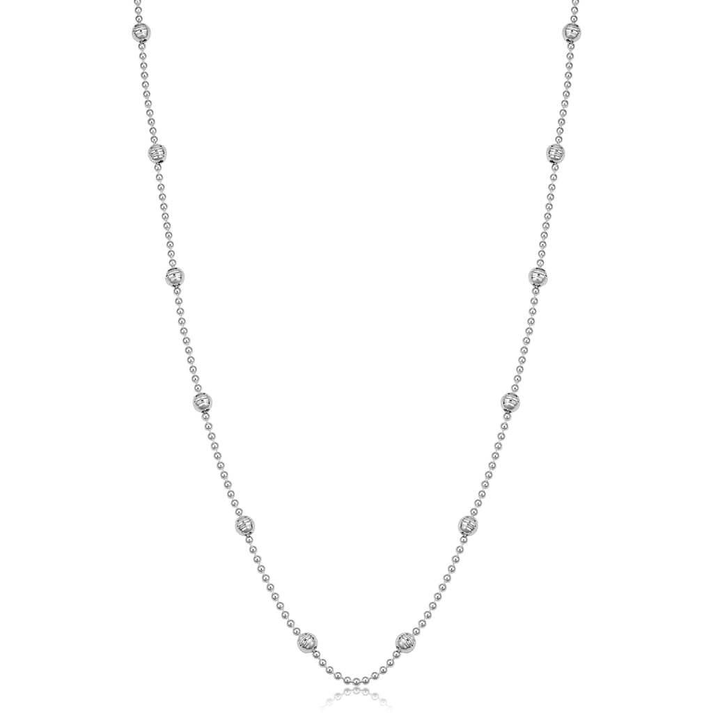 Fremada Sterling Silver Bead and Diamond-cut Ball Sation Necklace (20 - 36 inches)