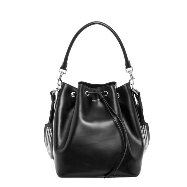 Saint Laurent Medium Black Leather Studded Bucket Bag - 16721495 ...
