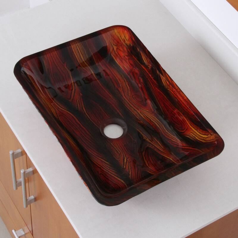 Elite Lava Rock Rectangle Tempered Glass Bathroom Vessel Sink and Faucet Combo