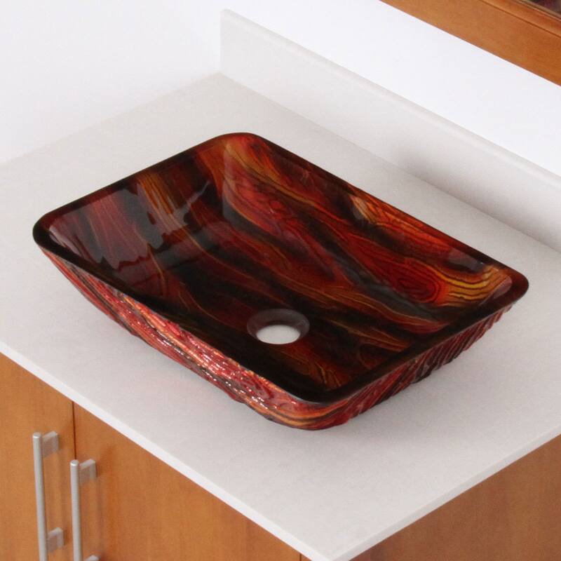 Elite Lava Rock Rectangle Tempered Glass Bathroom Vessel Sink and Faucet Combo