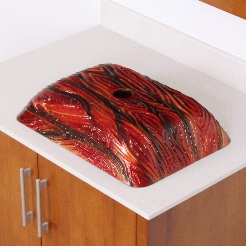 Elite Lava Rock Rectangle Tempered Glass Bathroom Vessel Sink and Faucet Combo