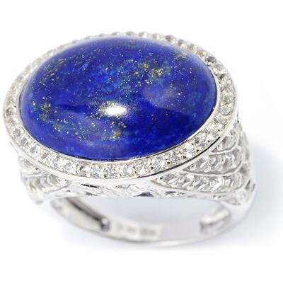 Sterling Silver 2.77ct TGW Lapis and White Topaz East-west Ring