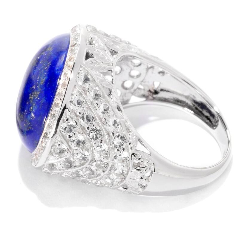 Sterling Silver 2.77ct TGW Lapis and White Topaz East-west Ring