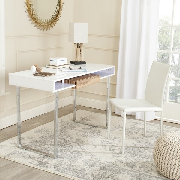 Safavieh Modern White Chrome Computer Desk On Free Safavieh Modern White Chrome Computer Desk