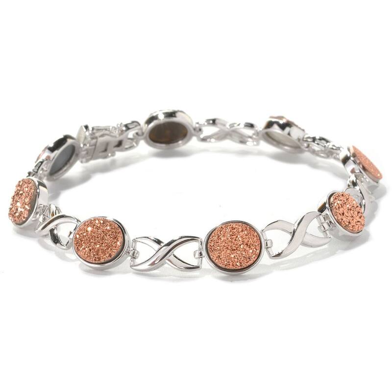 Sterling Silver 13.34ct TW Drusy 'X and O' Link Bracelet