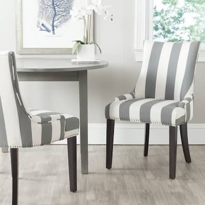 SAFAVIEH Dining Lester Grey/ Bone Stripe Dining Chairs (Set of 2) - 22" x 24.8" x 36.4"