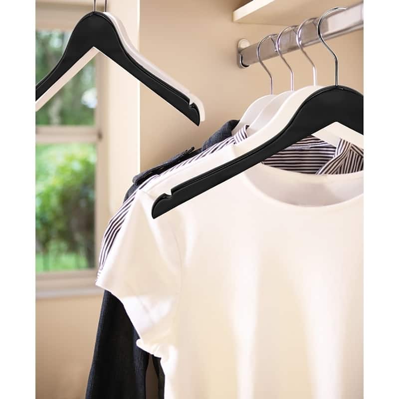 Black Wooden Top Hangers with Notches and Swivel Hook