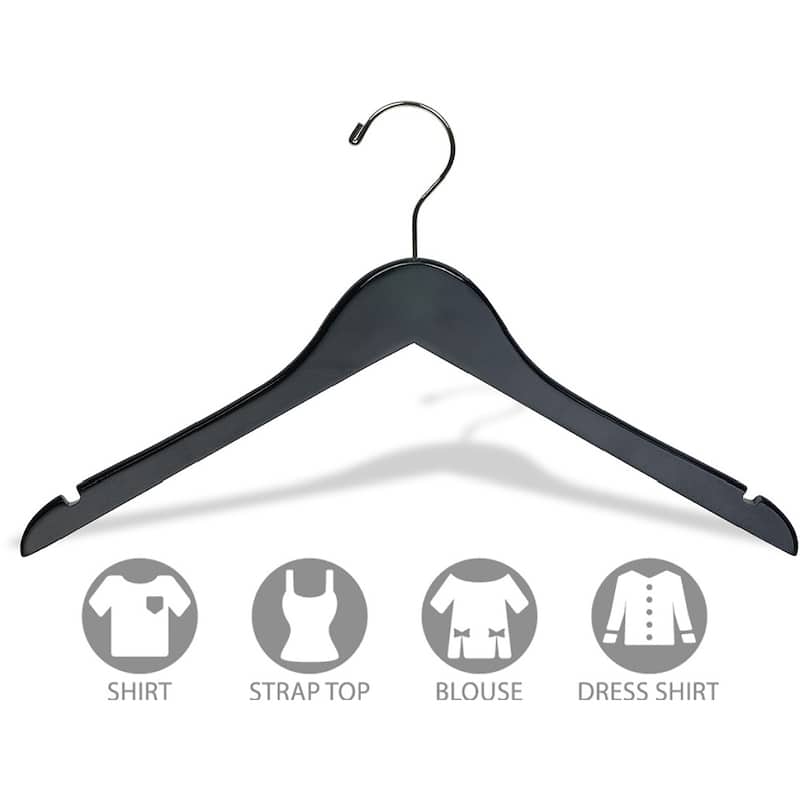 Black Wooden Top Hangers with Notches and Swivel Hook