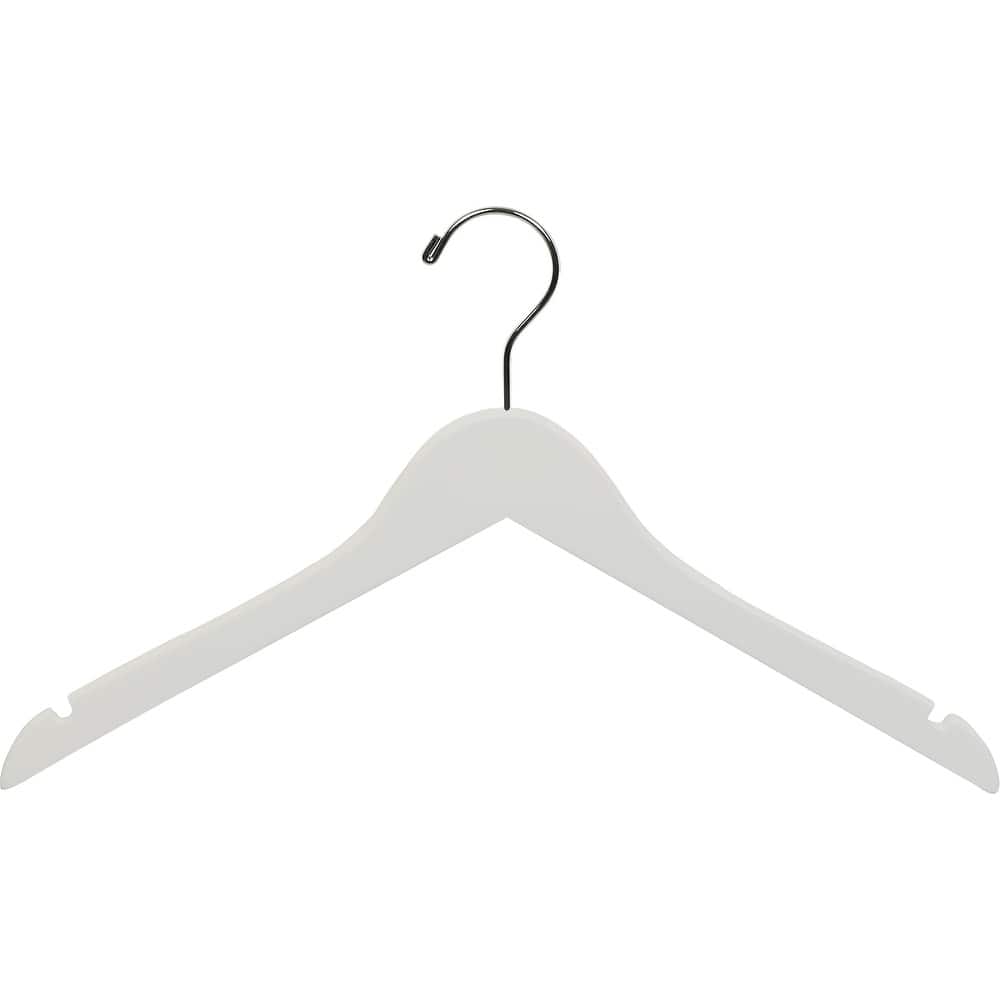 White Wooden Top Hangers with Notches and Chrome Swivel Hook
