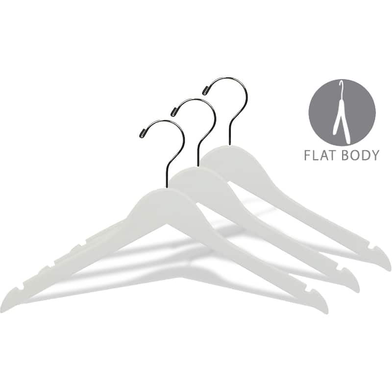 White Wooden Top Hangers with Notches and Chrome Swivel Hook