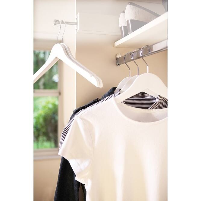 White Wooden Top Hangers with Notches and Chrome Swivel Hook