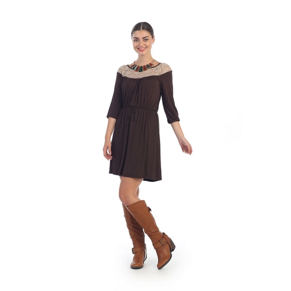 Hadari Womens Brown Light Knit A line Dress   Shopping